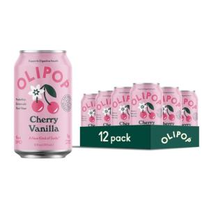 imageOLIPOP Prebiotic Soda Pop Cherry Vanilla A New Kind of Soda Packed with Prebiotics Fiber and Botanicals Gluten Free Vegan GMO Free 12oz 12CansCherry Vanilla