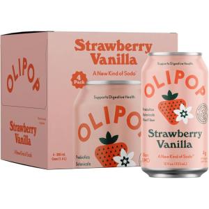 imageOLIPOP Prebiotic Soda Pop Strawberry Vanilla Prebiotics Botanicals Plant Fiber 12 fl oz 4 Cans