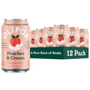 imageOLIPOP Prebiotic Soda Pop Vintage ColaPantry Pack Packed with Prebiotics Fiber and Botanicals Gluten Free Vegan GMO Free 12oz 12CansPeaches  Cream