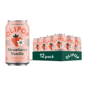 imageOLIPOP Prebiotic Soda Pop Vintage ColaPantry Pack Packed with Prebiotics Fiber and Botanicals Gluten Free Vegan GMO Free 12oz 12CansStrawberry Vanilla