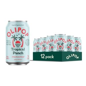 imageOLIPOP Prebiotic Soda Pop Vintage ColaPantry Pack Packed with Prebiotics Fiber and Botanicals Gluten Free Vegan GMO Free 12oz 12CansTropical Punch