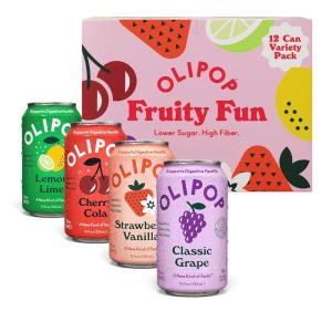 imageOLIPOP Prebiotic Soda Pop Vintage ColaPantry Pack Packed with Prebiotics Fiber and Botanicals Gluten Free Vegan GMO Free 12oz 12CansVariety Fruity Fun
