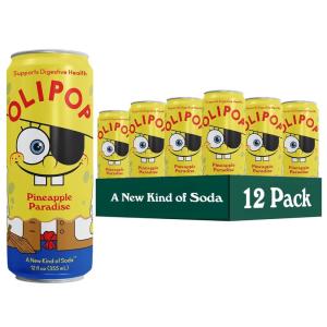imageOLIPOP Prebiotic Soda Pop Pantry Pack Packed with Prebiotics Fiber and Botanicals Gluten Free Vegan GMO Free 12oz 12Cans SpongeBob Pineapple ParadiseSpongeBob Pineapple Paradise