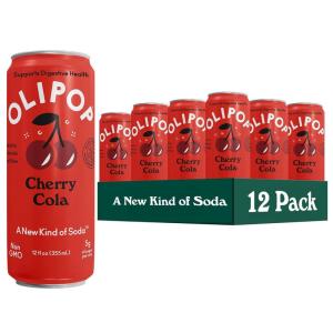 imageOLIPOP Prebiotic Soda Pop Classic Root Beer Pantry Pack Packed with Prebiotics Fiber and Botanicals Gluten Free Vegan GMO Free 12oz Skinny 12CansCherry Cola