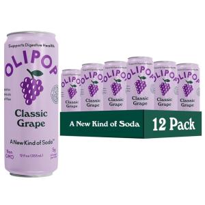 imageOLIPOP Prebiotic Soda Pop Classic Root Beer Pantry Pack Packed with Prebiotics Fiber and Botanicals Gluten Free Vegan GMO Free 12oz Skinny 12CansClassic Grape