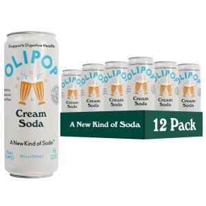 imageOLIPOP Prebiotic Soda Pop Classic Root Beer Pantry Pack Packed with Prebiotics Fiber and Botanicals Gluten Free Vegan GMO Free 12oz Skinny 12CansCream Soda