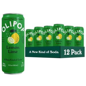 imageOLIPOP Prebiotic Soda Pop Classic Root Beer Pantry Pack Packed with Prebiotics Fiber and Botanicals Gluten Free Vegan GMO Free 12oz Skinny 12CansLemon Lime