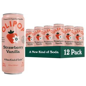 imageOLIPOP Prebiotic Soda Pop Classic Root Beer Pantry Pack Packed with Prebiotics Fiber and Botanicals Gluten Free Vegan GMO Free 12oz Skinny 12CansStrawberry Vanilla
